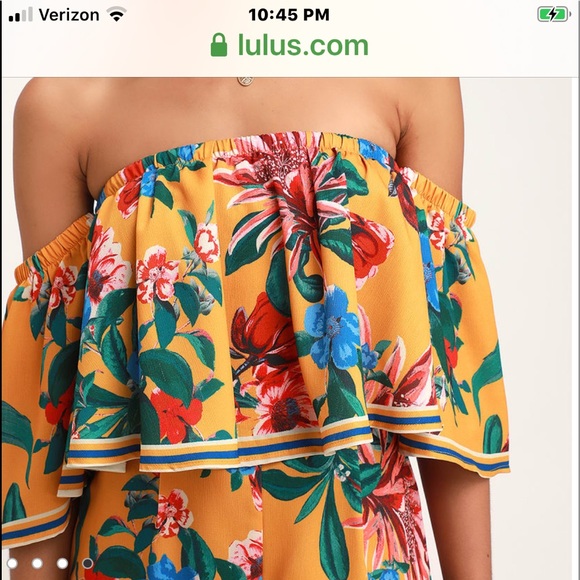 Yellow Floral Print JUMPSUIT Off-the-Shoulder NWT - Picture 5 of 9